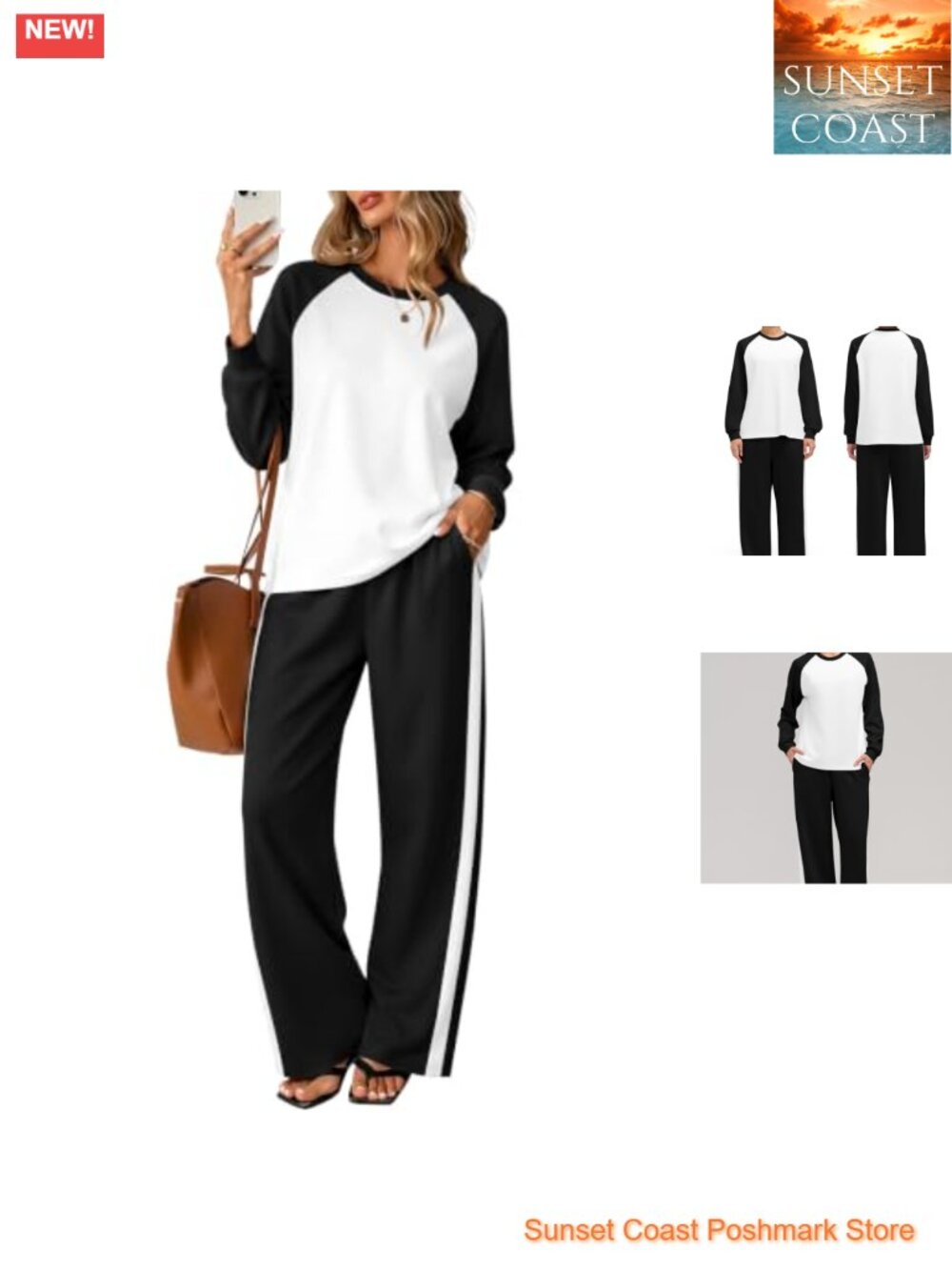 Women's 2 Piece Lounge Set Air Layer Knit Raglan Sleeve Wide Leg Pants Sweatsuit